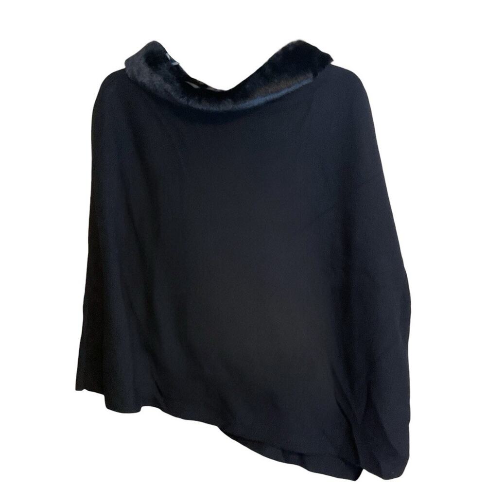 Talbots Black Faux Fur Trim Asymmetrical Hem Cape Poncho Women XS/S Formal Wear - Picture 6 of 14
